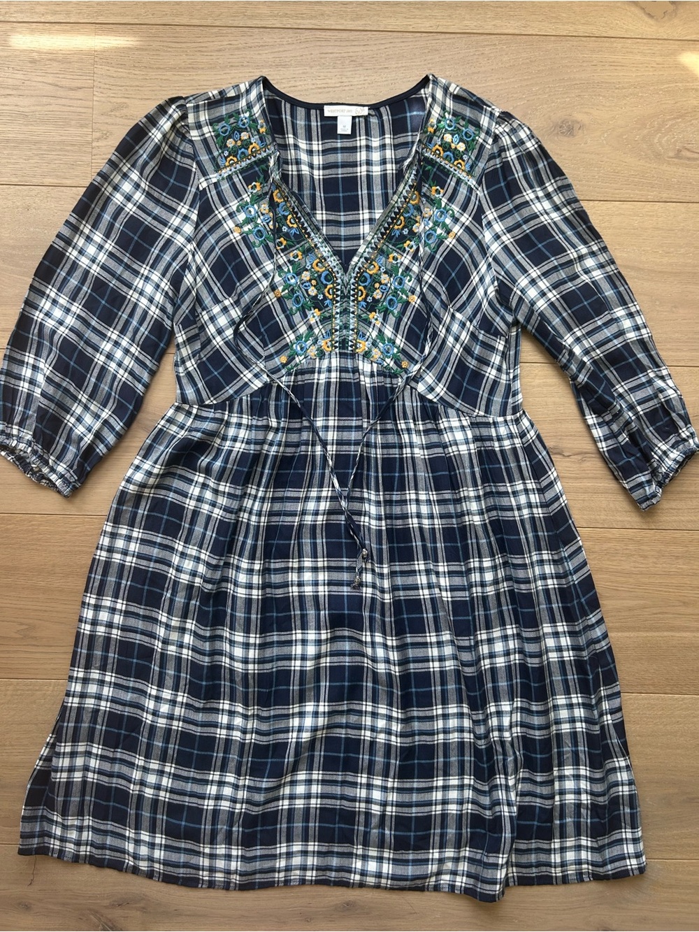 Embroidered Plaid Sunflower Dress - Boho Cottagecore 90s Butter Mom Autumn Fall